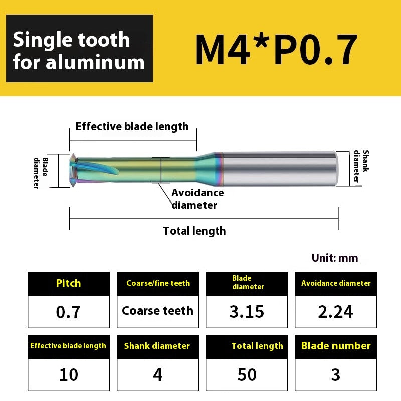 2135-65° aluminum with colorful thread milling cutter lengthened single tooth three-tooth full thread machining center tungsten carbide milling cutter M3M4M5 Shandong Denso Pricision Tools Co.,Ltd.